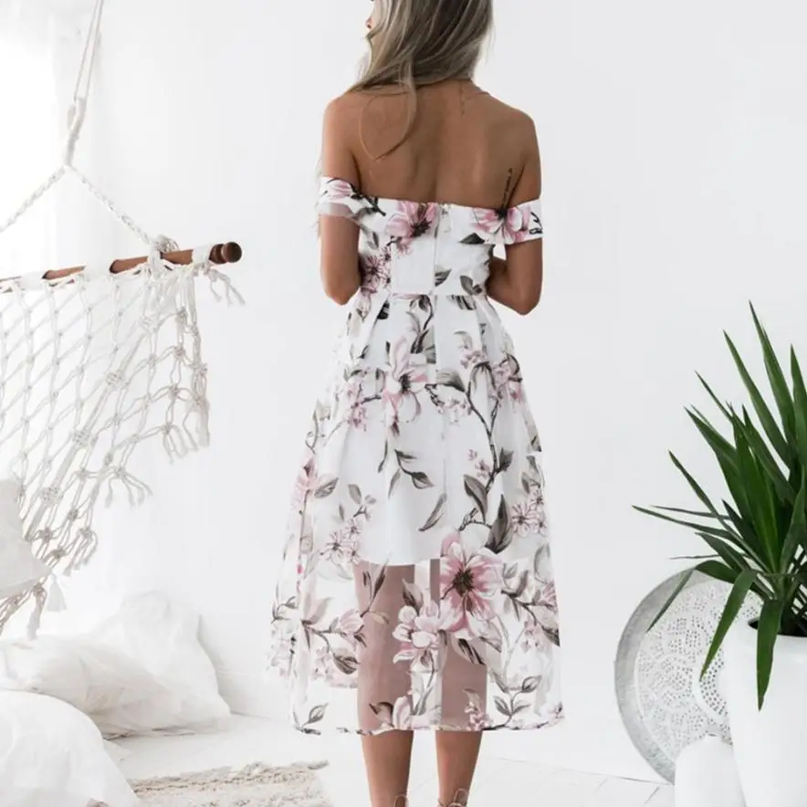Платье до середины икры с цветочным принтом Boho 2019 модное женское пляжное летнее
