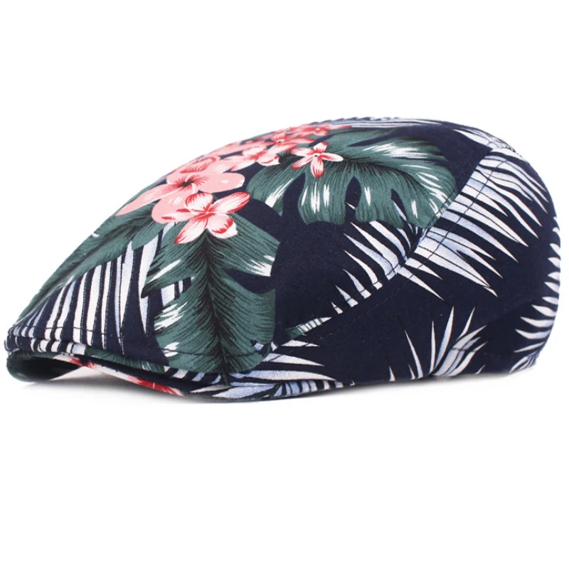 

HT2309 2019 New Beret Men Women Beach Cap Floral Printed Spring Summer Sun Hat Beret Cap Men Driver Gastby Newsboy Ivy Flat Cap