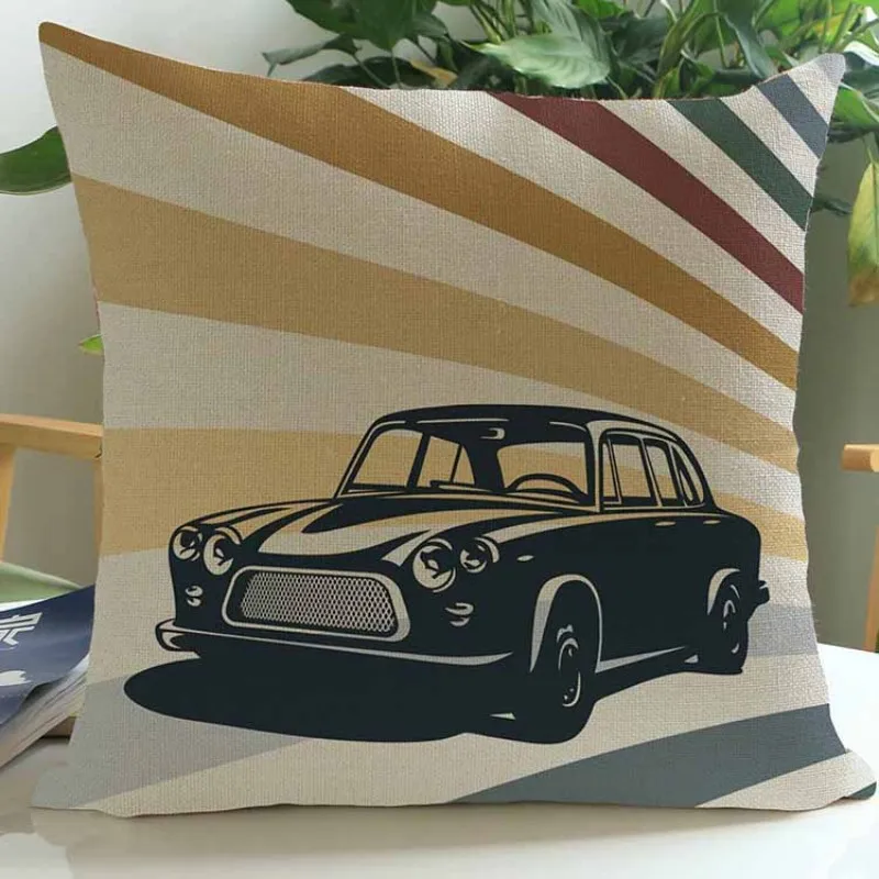 cheap Retro Vintage Car Classic Racing Car Home Decorative Pillow For Sofa Hipster Style Bicycle Thick Cotton Linen Cushion Covers