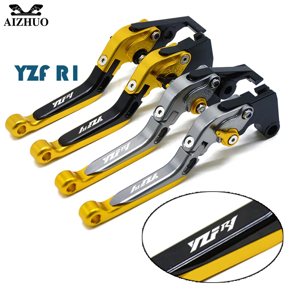 Motorcycle Brake Clutch Lever With LOGO Folding Extendable For YAMAHA YZF R1 1999-2001 2002-2003 2004 2005 2006 2007 2008