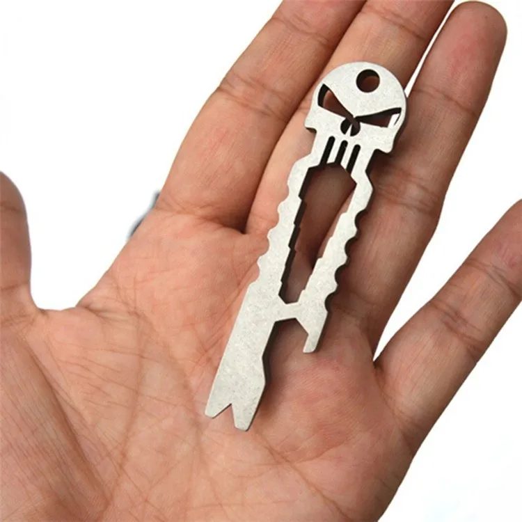 Mini multifunction repair tool screwdriver crowbar skull titanium stainless steel bar pry screwdriver keychain beer opener2
