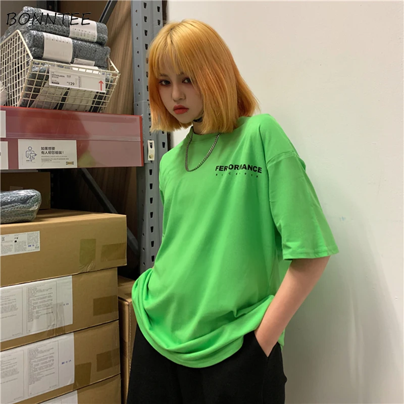 

T-shirts Women O-Neck Letter All-match Loose Korean Style Harajuku Simple Womens Summer Breathable Leisure Short Sleeve Female