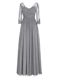 2019 женское платье с v-образным вырезом и коротким рукавом для матери невесты, шифоновое платье с аппликацией ручной работы, Vestidos Madre Novia