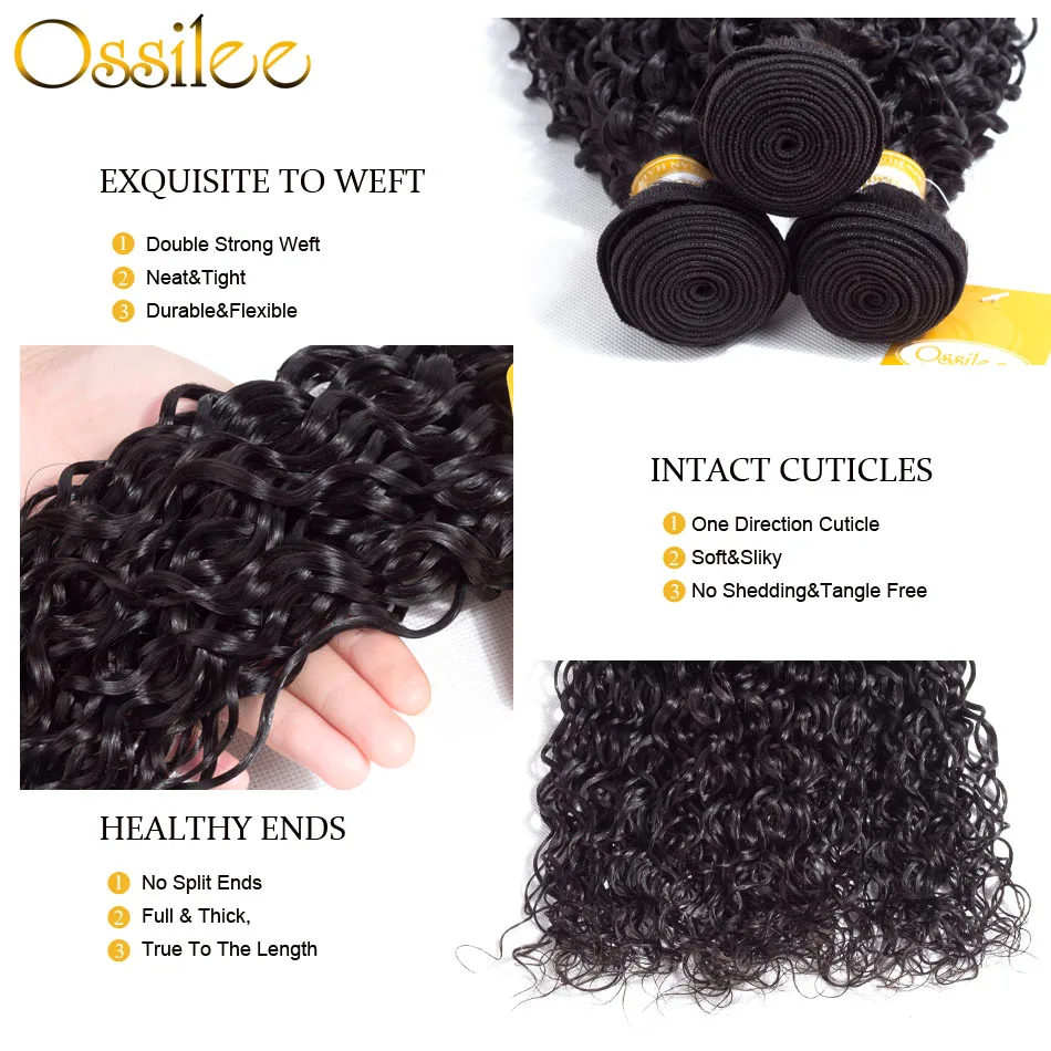Ossilee Water Wave Bundles Brazilian Hair Weave Bundles Human Hair Bundles Natural Black Color NonRemy Hair Extentions 1/3/4Pcs Ossilee Water Wave Bundles Brazilian Hair Weave Bundles Human Hair Bundles Natural Black Color NonRemy Hair Extentions 1/3/4Pcs