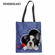 WHEREISART Женская хозяйственная сумка с 3D принтом хаски, джинсовые джинсы, пляжная сумка, Студенческая большая сумка тканевая через плечо, Повседневная сумка для девочек