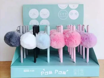

creative cute fluff ball gel pen cartoon stationery prize kawaii student pen office write sign pen black neutral pen 24pc/lot