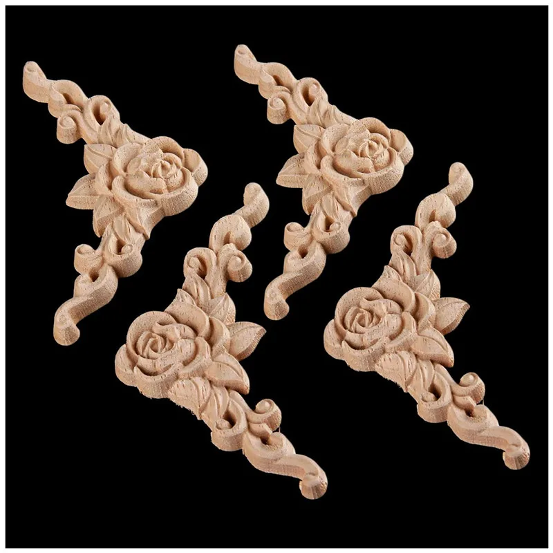 4pcs 8*8cm Wood Carved Corner Onlay Applique for Door Cabinet Rose European Style resin ornaments,resin crafts