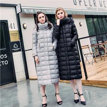 Пуховое пальто зимнее пальто женское модное высококачественное мягкое пуховое пальто женский длинный дизайн с капюшоном белый утиный пух