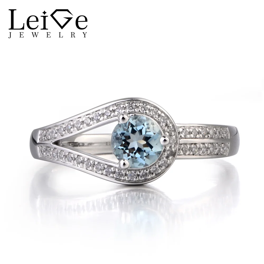 Leige Jewelry Natural Aquamarine Ring Promise Ring March Birthstone