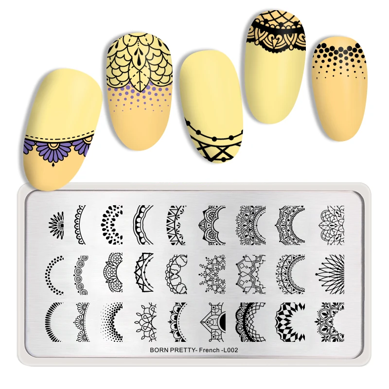

BORN PRETTY French Styles Rectangle Nail Stamping Plate Stainless Steel Flowers Nail Art Image DIY Plate Tools