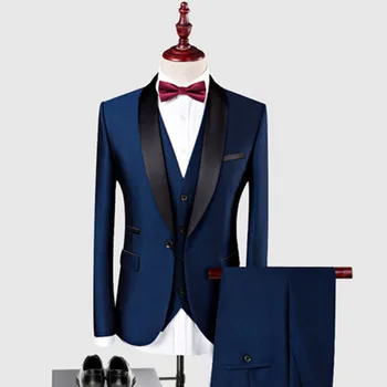 

New Customized Royal Blue Groom Tuxedos Black Lapel Best Man Blazer 3 Pieces Men Wedding Suit Groomsmen Tuxedos