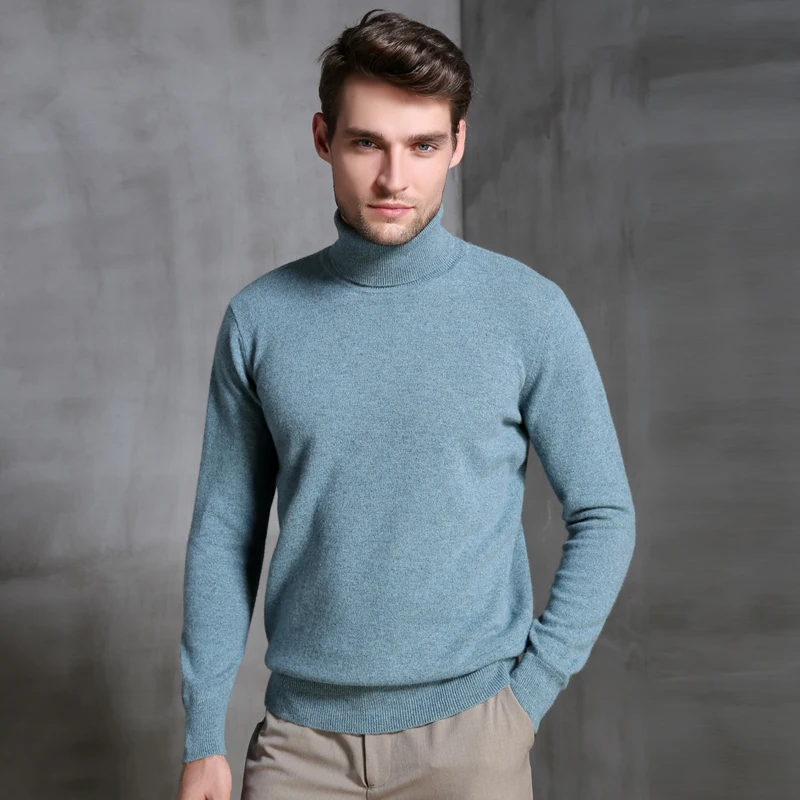 Men's Wool Knitting Turtleneck Sweater, Thick Warm Pullover, Standard Clothes, Male Tops, 8Colors, Long Sleeve, Winter, 100%