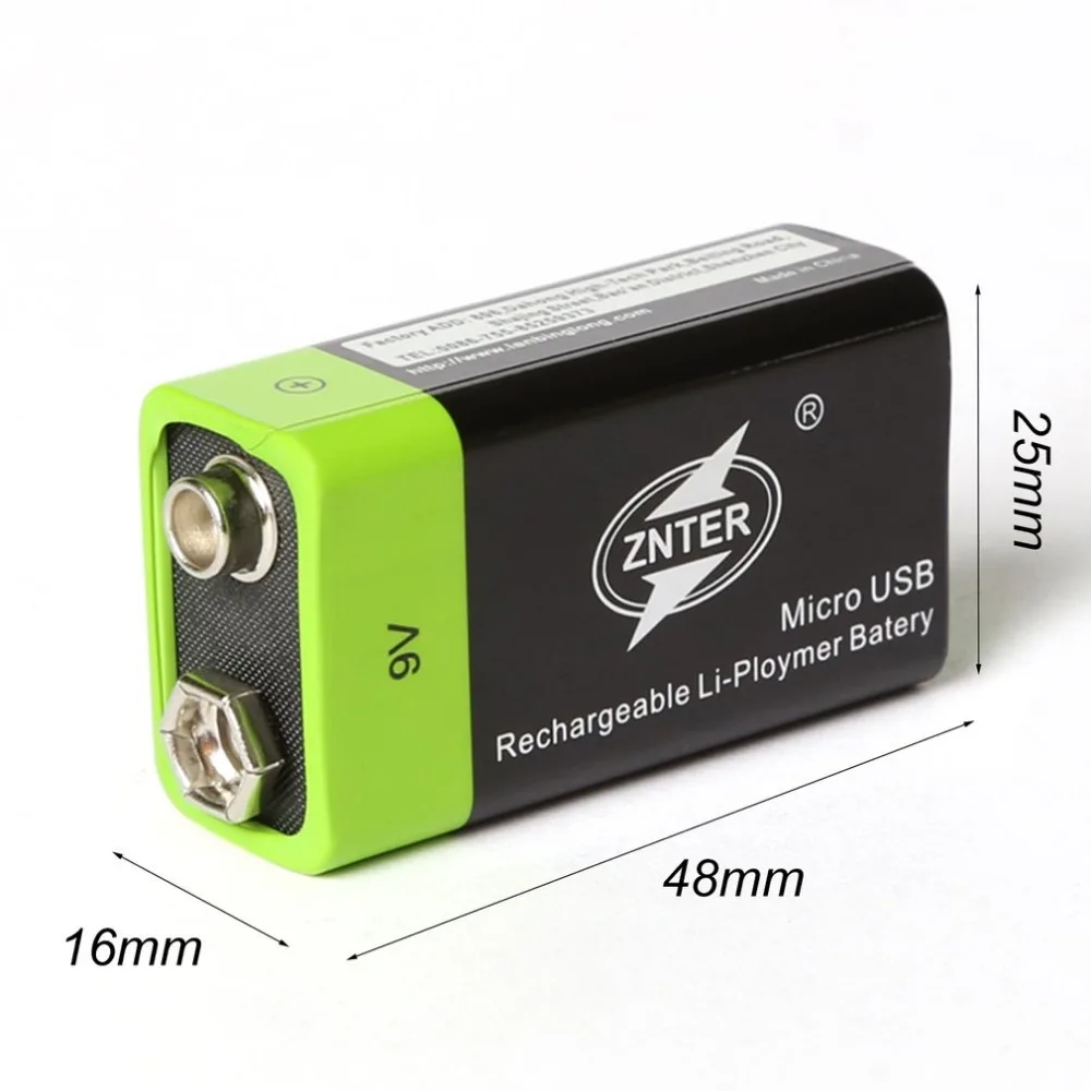 1 шт ZNTER 400mAh USB 9V перезаряжаемая литиевая батарея 6F22 перезаряжаемая литий-полимерная батарея+ 1 шт микро USB кабель для зарядки