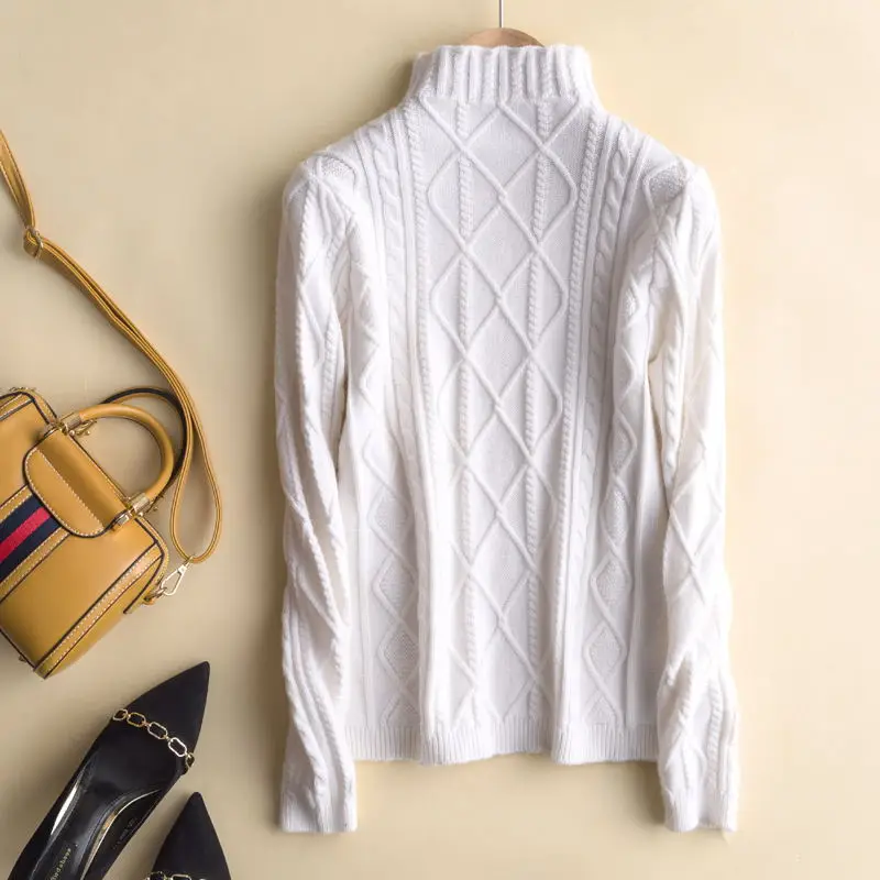 Semi-high cashmere sweater New cashmere sweater in autumn and winter Women's jacquard pullover Thickened semihigh collar sweater