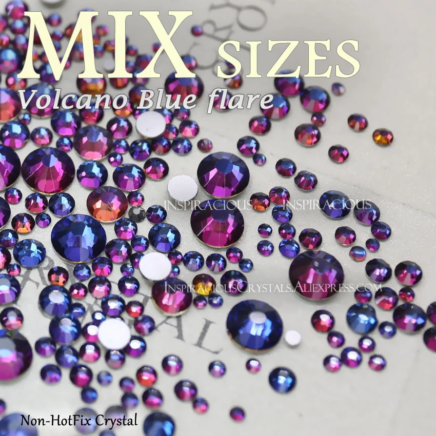 Mix Sizes SS3-SS30 Volcano Blue flare 2018 new color 3D Nail Art Rhinestones for DIY manicure design Non HotFix crystal glitters mixed size ss3 ss30 gold rose 1000pcs nail rhinestones flat back non hotfix glitter nail stones diy 3d nail phones decorations