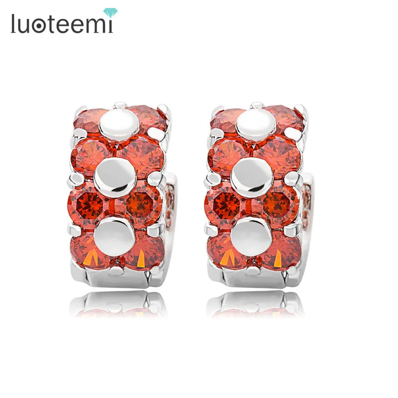 

LUOTEEMI Luxury Red Round Cubic Zircon Brincos Women's Hoop Earrings for Women Promotion Jewelry Gift Party Fashion