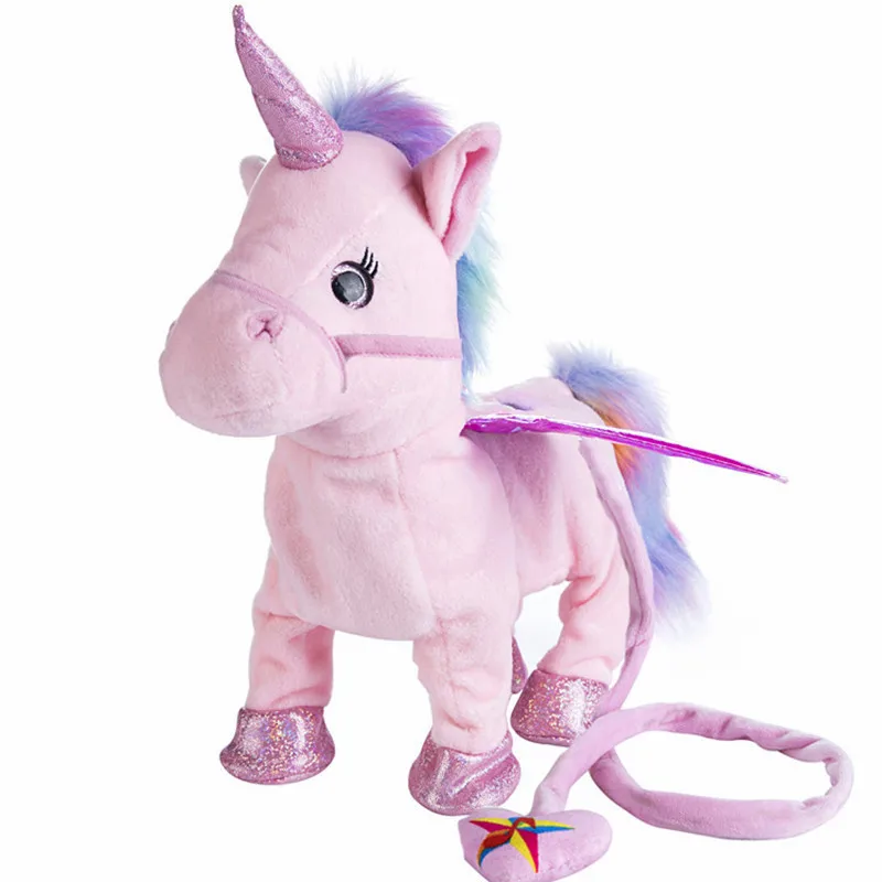 1 шт. 35 см электрическая прогулочная плюшевая игрушка в виде единорога, мягкая плюшевая игрушка в виде животного, единорог, поет музыку, креативный друг, рождественский подарок для ребенка - Цвет: pink