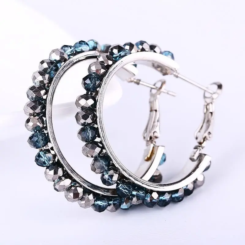 

Metal Earrings Rhinestone Earrings Trendy Fashion Hoop C Shape Geometric Hypoallergenic for Women Ladies Femme Gift Party