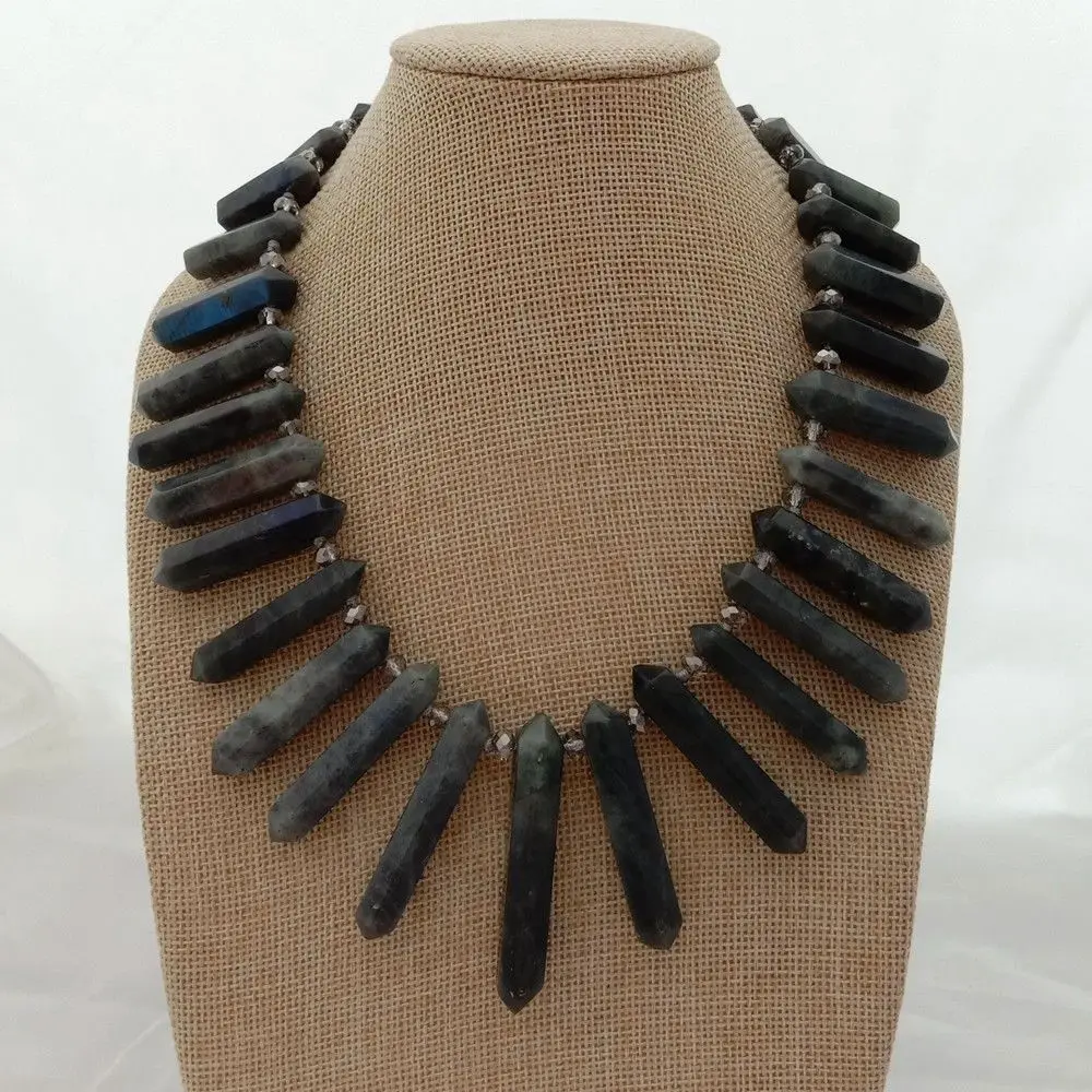 

19" Natural Labradorite Double Terminated Pointed Top Drilled Necklace