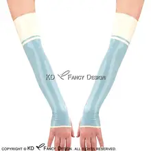 Голубое озеро с белыми полосками украшения сексуальные длинные латексные перчатки без пальцев резиновые варежки ST-0042