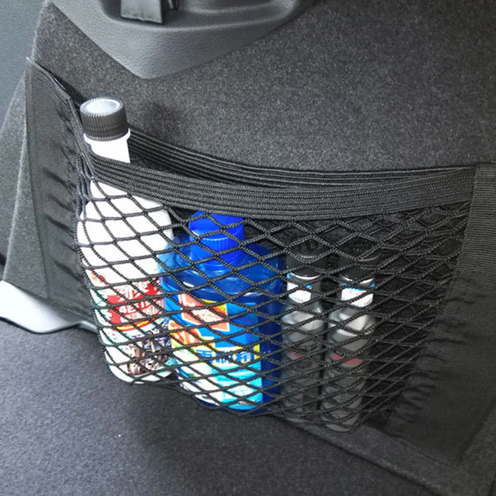 

40*25cm Storage Bags Car Magic Double Layer Net Rear Seat Cord Elastic Mesh Pocket Organizer Car Fire Extinguisher Fixture Net