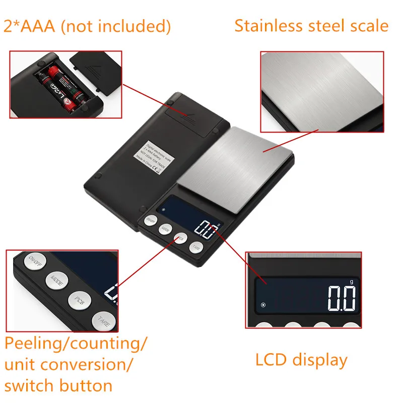 Digital Scale Electronic LCD Weighing Scale 200/500g 0.01/0.1g