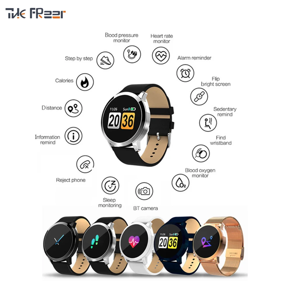 

Genuine Leather Smart Watch Chip Blood Pressure Heart Rate Monitor 2018 New Smart Watch Men Woman Color Screen for Android Ios