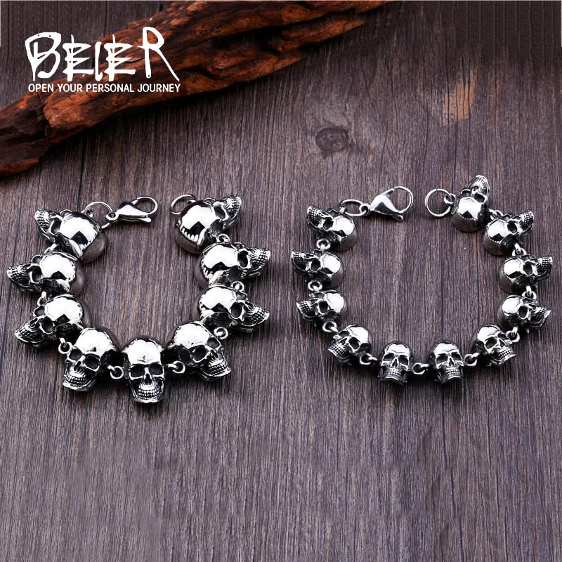 BEIER New Cool Punk Difference Size Skull Bracelet For Man 316 Stainless Steel Man's High Quality Jewelry BC8-036