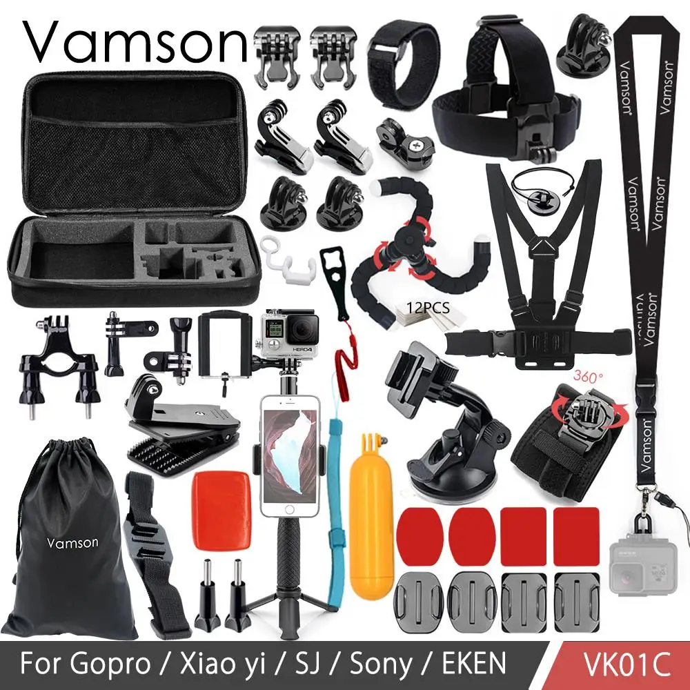 Vamson для Gopro hero 7 6 набор аксессуаров gopro комплект крепление SJ4000 4 3 2 1 черный SJCAM M10 SJ5000