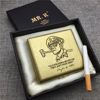 

MR.K HM203 Laser Carved General MacArthur World War 2 Yellow Metal Cigarette Case Brass Cigarette Box Smoking Accessory