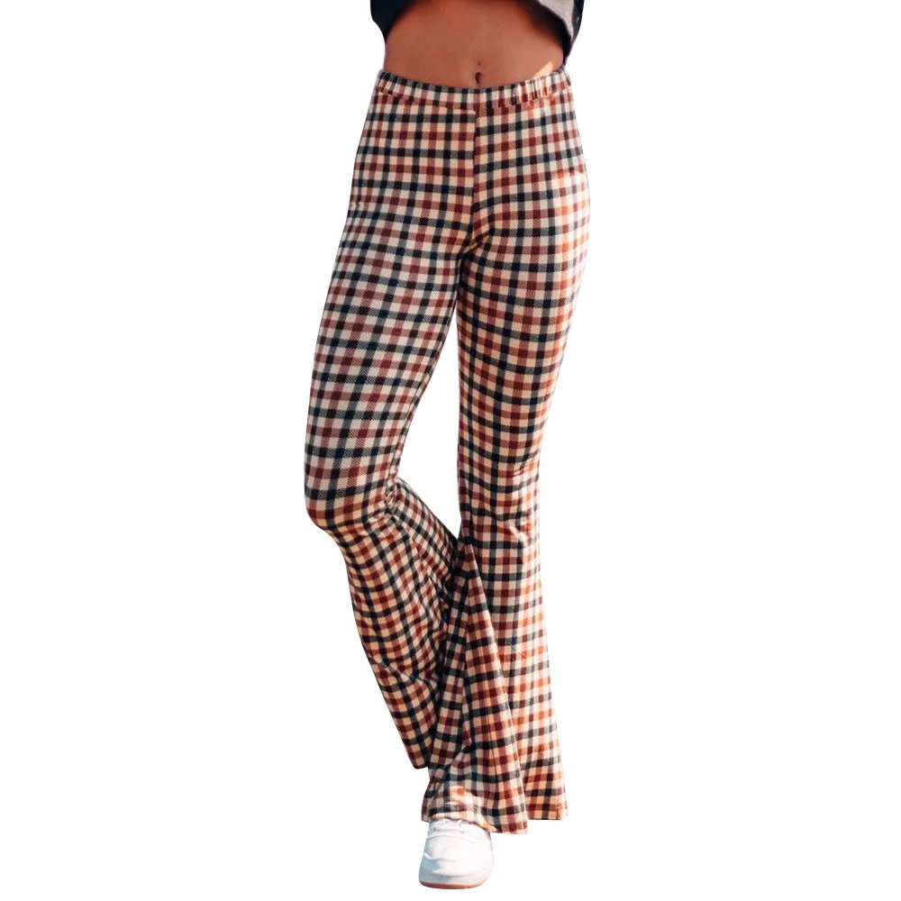 Топы, модные женские расклешенные брюки, клетчатые повседневные брюки с принтом, брюки, брюки с дырочками, уличные брюки-Капри 7,11