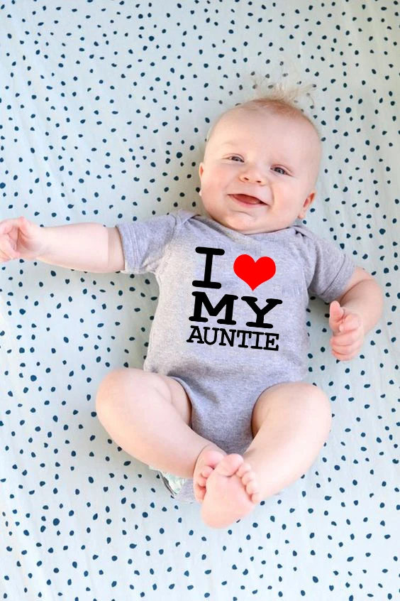 Летний детский комбинезон с надписью I love my auntie коротким рукавом для маленьких