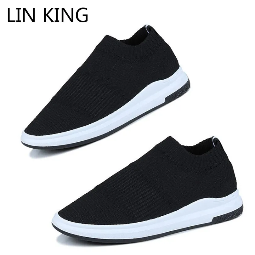 LIN KING Breathable Knitting Casual Shoes For Men Slip On Lazy Shoes ...