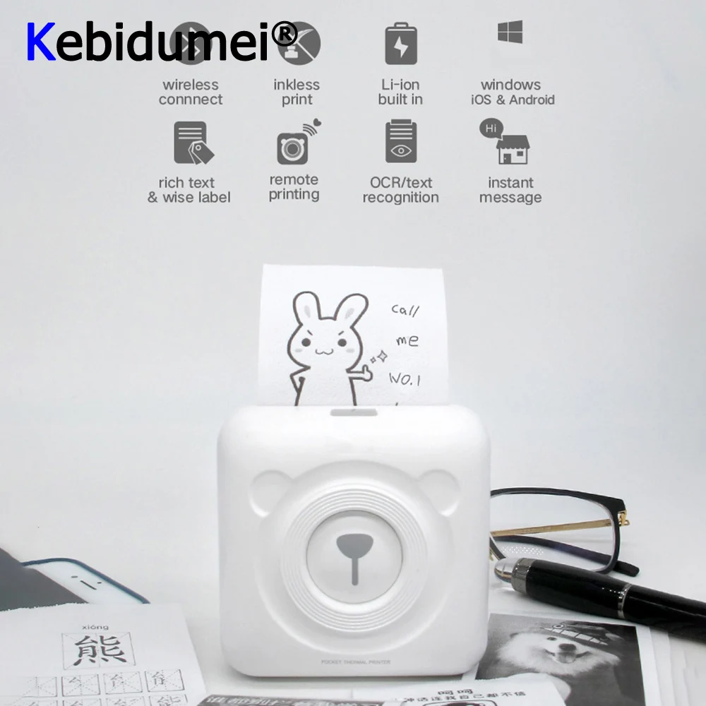 

Kebidumei Thermal Bluetooth Printer 58mm Mini Wireless POS Thermal Picture Photo Printer GZM5804 For Android IOS Mobile Phone