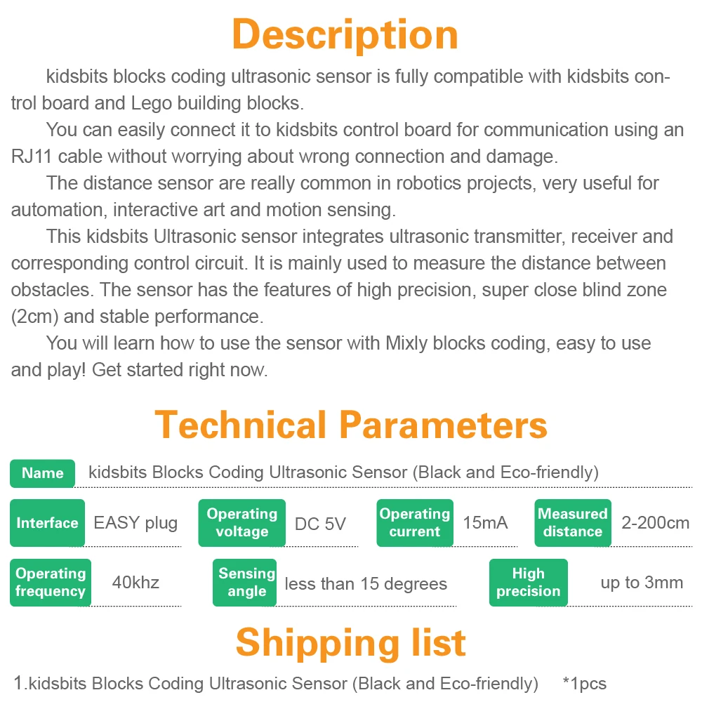 Kidsbits блоки кодирования Ультразвуковой Модуль датчика для Arduino