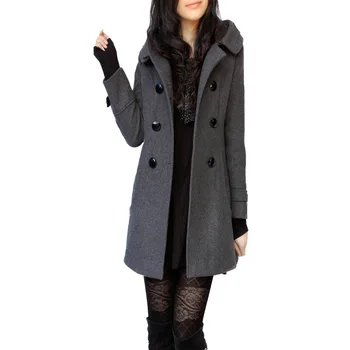 

Woolen Jacket Women Autumn Winter Elegant Wool Blend Coat Female Long Double Breasted Outerwear Blend Plus Size 4XL 5XL