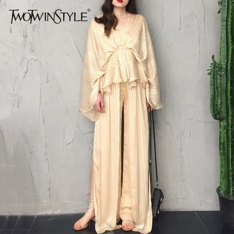 TWOTWINSTYLE шифоновые штаны женский костюм v образный вырез туника рукав летучая мышь