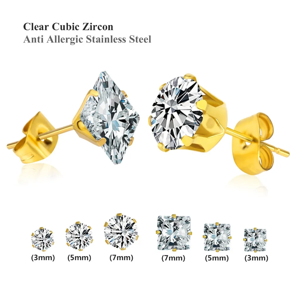Серьги LUXUSTEEL с белыми кристаллами размером 3 мм/5 мм/7 мм смешанный стиль