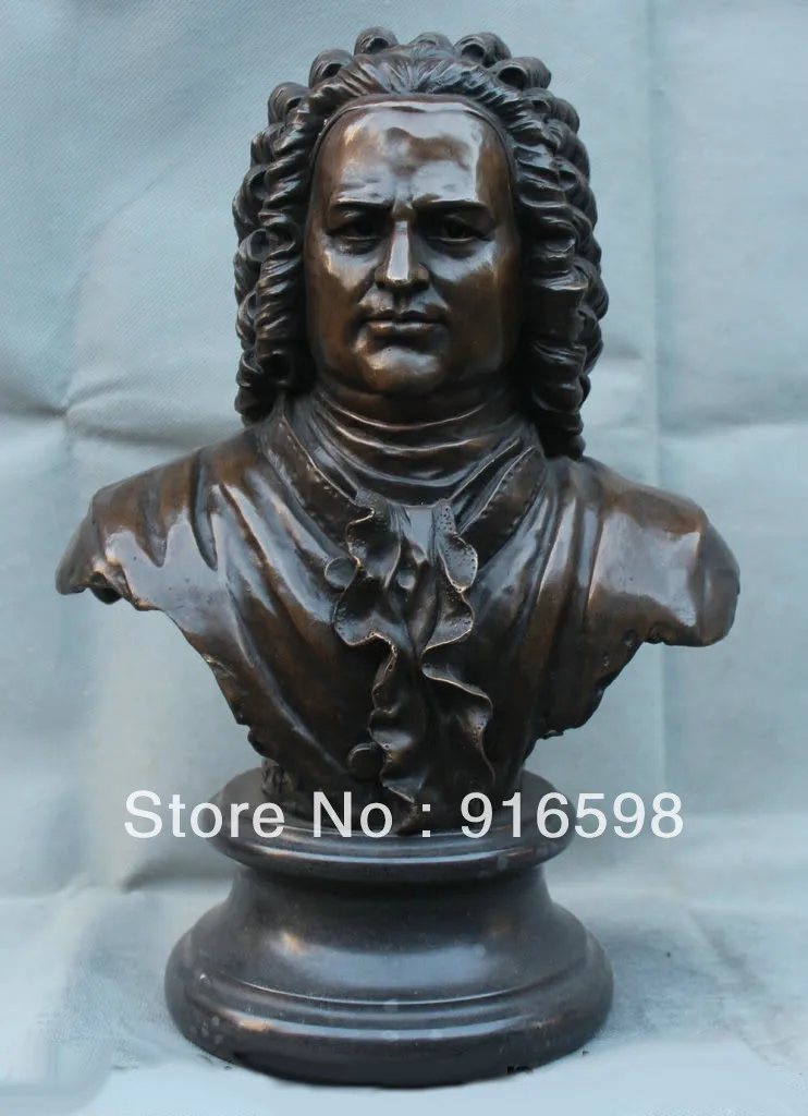 14" Marble Bronze Art Johann Sebastian Bach Bust Music Musician Head