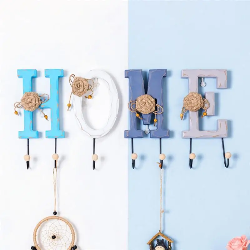 

4pcs/Pack Wooden Hook English HOME Letters Coat Hat Hooks Creative Home Decor Wall Furnishing Articles For Wall Hanging