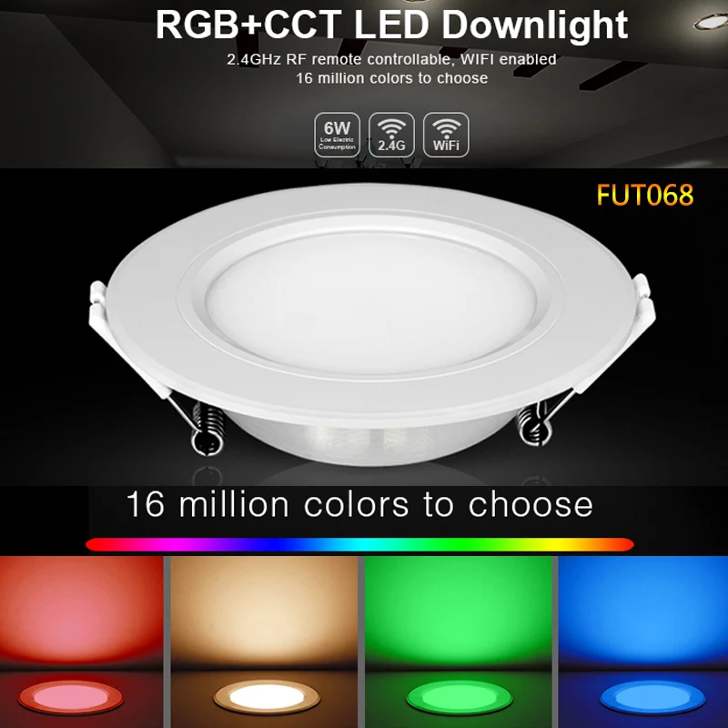 FUT068 6 Вт RGB + CCT светодиодный светильник AC100 240V круглый умный с регулируемой