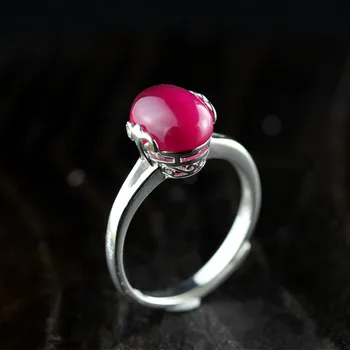 

rS925 silver jewelry wholesale, fashionable small fresh woman, red corundum open retro ring