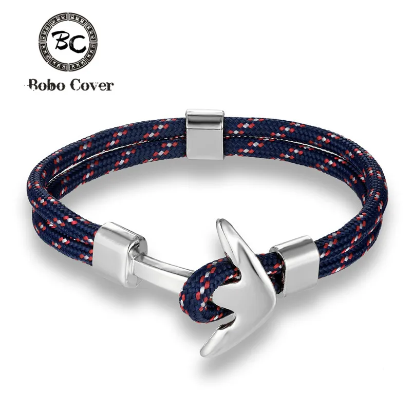 

New Fashion Anchor Bracelets Men Charm Survival Rope Chain Paracord Bracelet Male Wrap Metal Sport Sliver Hooks Lucky Navy Style