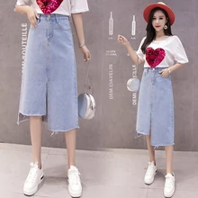Винтажные юбки для женщин лето весна корейский vestido feminina Нерегулярные Длинные с высокой талией тонкие Сплит джинсовые юбки женские Y1430