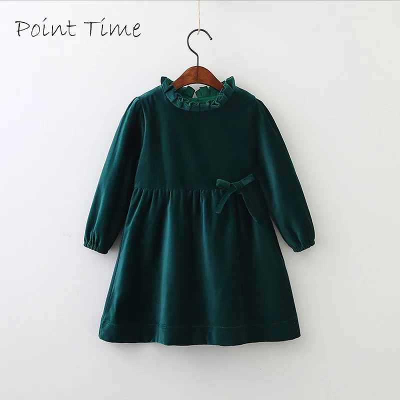 Children Girls Spring Models Cotton Velvet Bow Girls Dress Children Long-Sleeved Wood...