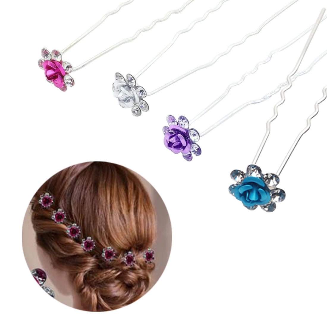 

NEW Rhinestone Rose Flower Hair Clips Hairpin Hair Jewelry Accessories For Women Girls Wedding Bridal