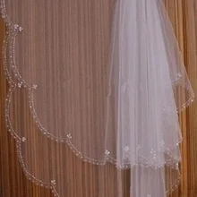 Слои 2 Мантилья невесты белого цвета или цвета слоновой кости из бисера, с кружевами, с вуалью+ гребень LL26