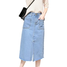 Г. летняя и осенняя Модная Джинсовая юбка Повседневная юбка для школьной работы однотонная облегающая юбка до середины икры в стиле ретро с высокой талией для девочек s-xl