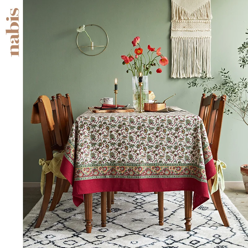 

large vintage floral linen retangular print flowers tablecloth high quality decorative dining table coffetable cover cloth