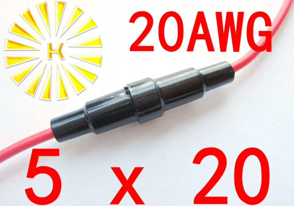 

FREE SHIPPING 50PCS x #20 Wire 5*20mm Black Plastic Fuse Holder With 20AWG Red Cable